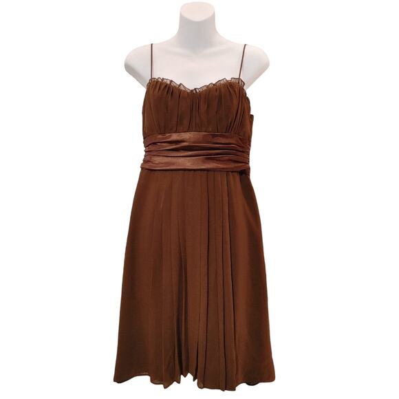 Xscape By Joanna Chen Fit & Flare Party Dress Chiffon Satin Brown Womens Size 6 - Picture 1 of 7